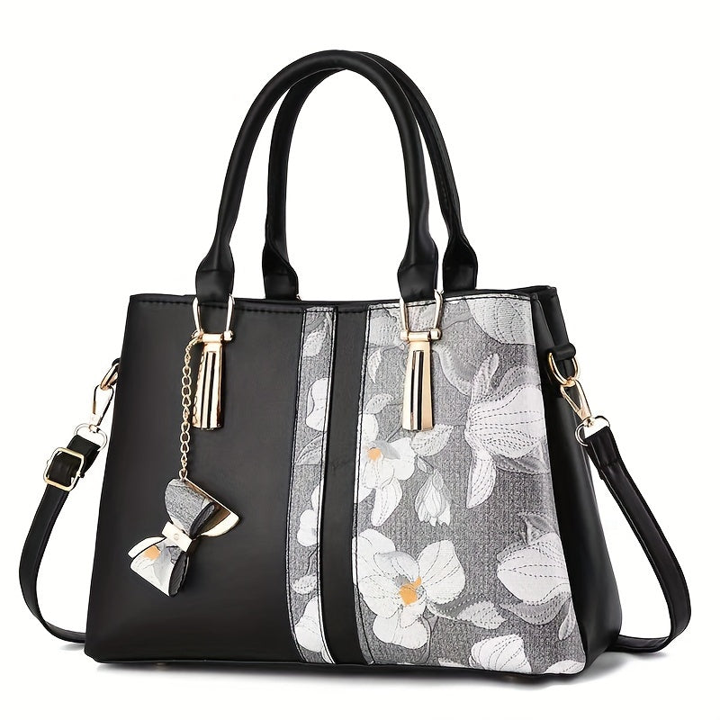 Women Elegant Floral Print Handbag, Fashion Large Capacity Crossbody  Style Bag