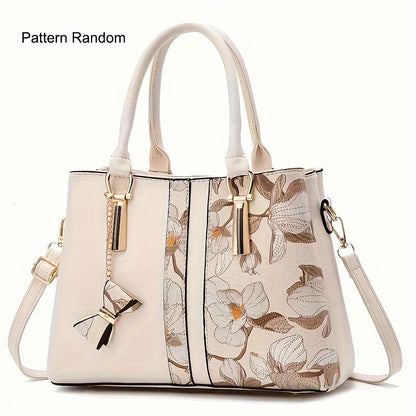 Women Elegant Floral Print Handbag, Fashion Large Capacity Crossbody  Style Bag