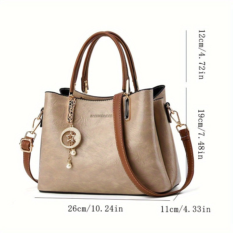 Women's Fashion Tote Bag, Elegant Handbag With Shoulder Strap, Simple Versatile , Crossbody Purse With Charm Accessory