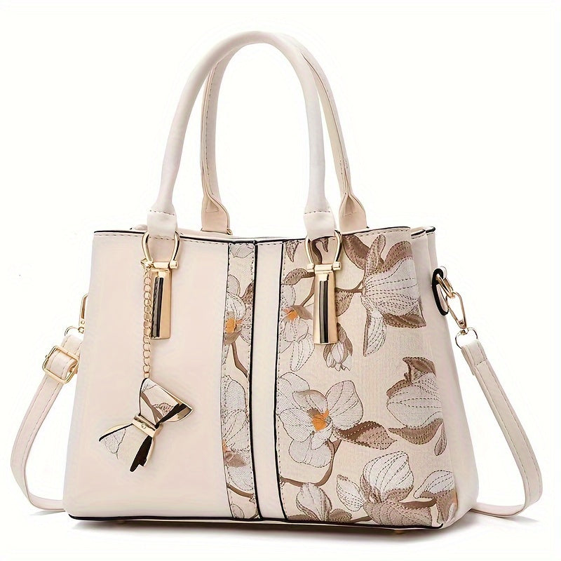 Women Elegant Floral Print Handbag, Fashion Large Capacity Crossbody  Style Bag