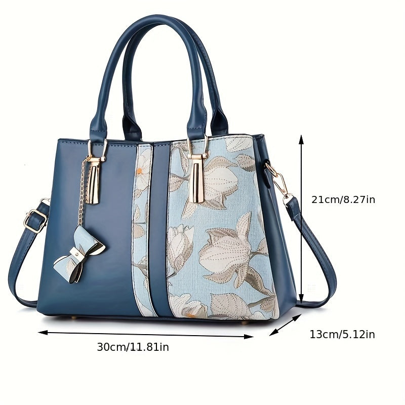 Women Elegant Floral Print Handbag, Fashion Large Capacity Crossbody  Style Bag