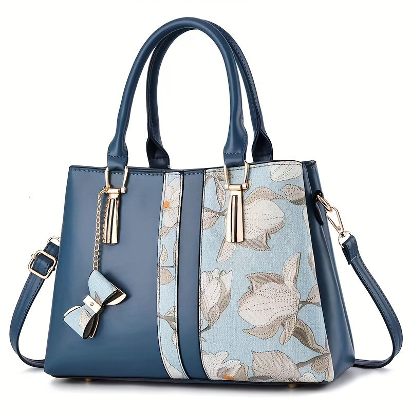 Women Elegant Floral Print Handbag, Fashion Large Capacity Crossbody  Style Bag