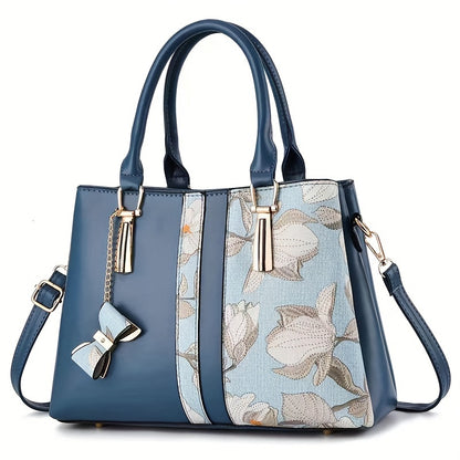 Women Elegant Floral Print Handbag, Fashion Large Capacity Crossbody  Style Bag