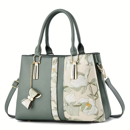 Women Elegant Floral Print Handbag, Fashion Large Capacity Crossbody  Style Bag