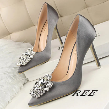 Woman High Heels  Metal Rhinestones  Shoes  Thin Heels