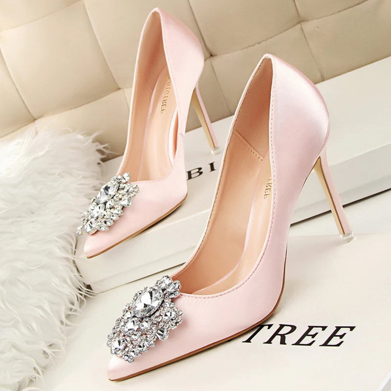 Woman High Heels  Metal Rhinestones  Shoes  Thin Heels