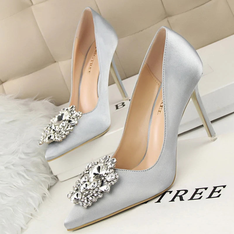 Woman High Heels  Metal Rhinestones  Shoes  Thin Heels