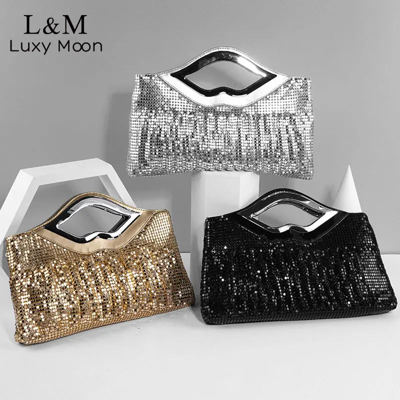 Women Luxury Sequins Evening Clutch Full Rhinestones Chain Purse  Black , Silver , Gold