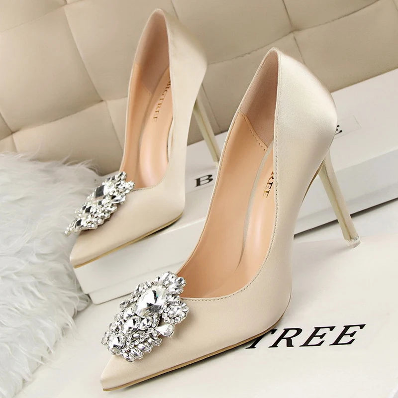 Woman High Heels  Metal Rhinestones  Shoes  Thin Heels