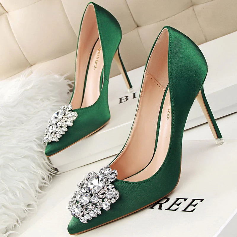 Woman High Heels  Metal Rhinestones  Shoes  Thin Heels