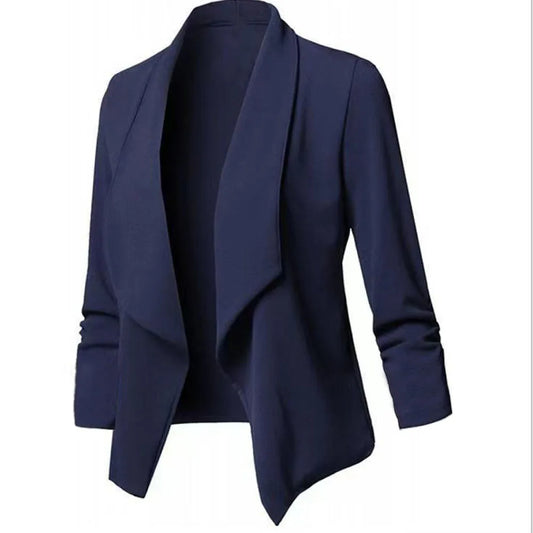 Women  Oversized Blazer S-5XL  Notched Long Sleeve Pleated Slim Cardigan