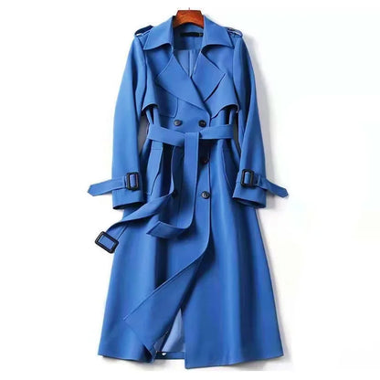 Women Windbreaker With Belt  Medium Length Slim Trench Solid Color  Casual Coats