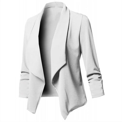 Women  Oversized Blazer S-5XL  Notched Long Sleeve Pleated Slim Cardigan