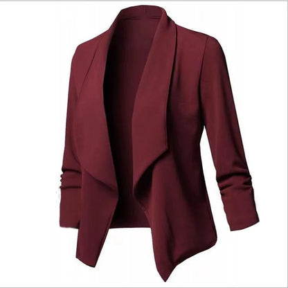 Women  Oversized Blazer S-5XL  Notched Long Sleeve Pleated Slim Cardigan