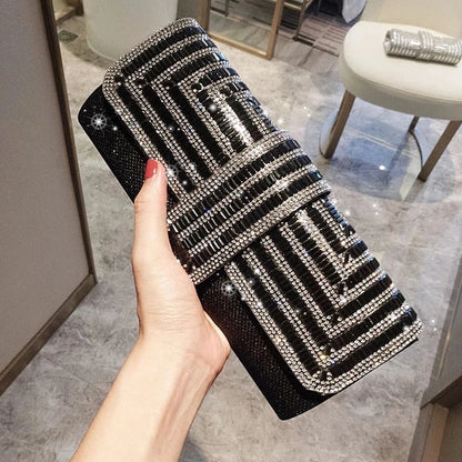 Black Clutch Purse and Handbag with Rhinestone Women's Party Evening Bag Luxury Clutch