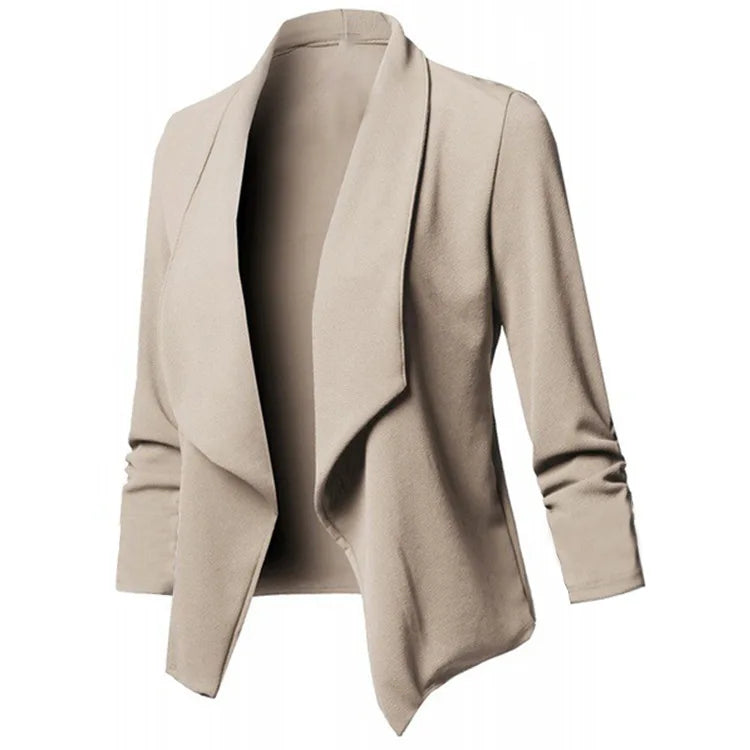 Women  Oversized Blazer S-5XL  Notched Long Sleeve Pleated Slim Cardigan