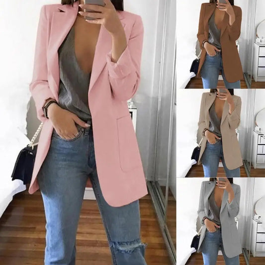 Woman  Blazer  Vintage Oversize  Jacket Solid Color  Loose Casual Outerwear