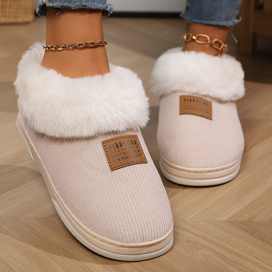 Women's Faux Fur Lined Slippers, Indoor Warm Plush House Shoes, Non-Slip Soft Sole