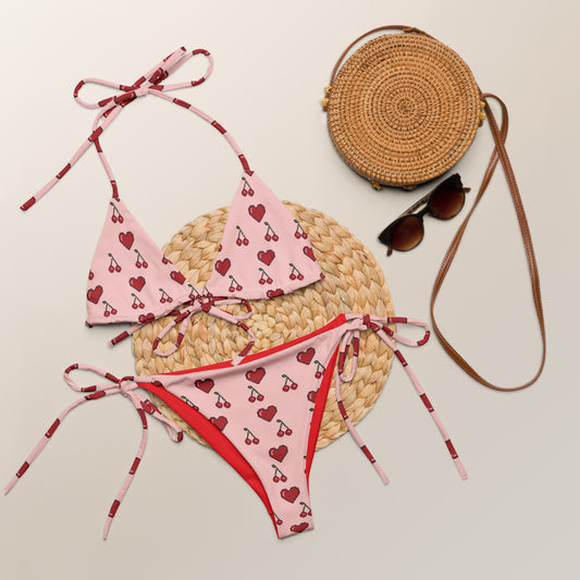 Bikini de 2 piezas para mujer con motivo de corazones rojos