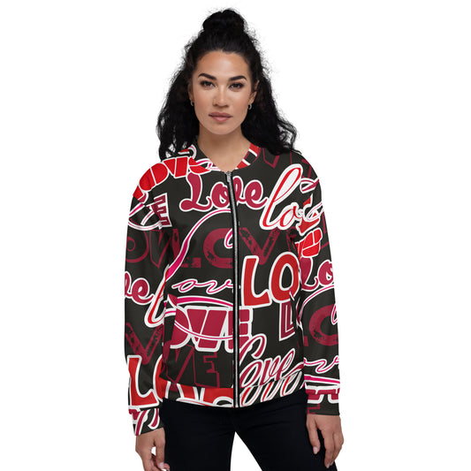 Cazadora Bomber Mujer Letters Love Rojo , Negro , Blanco