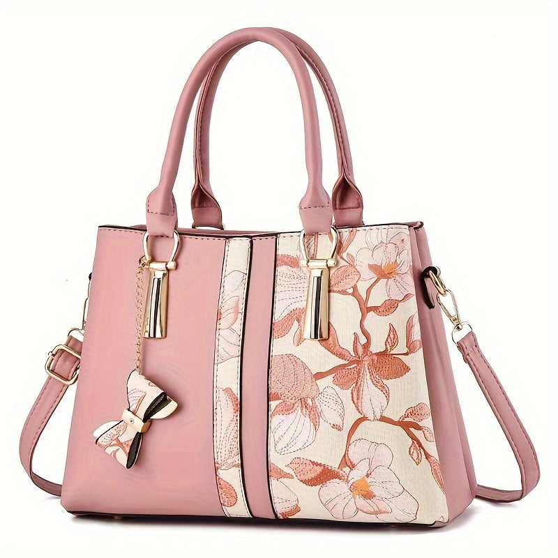 Women Elegant Floral Print Handbag, Fashion Large Capacity Crossbody  Style Bag