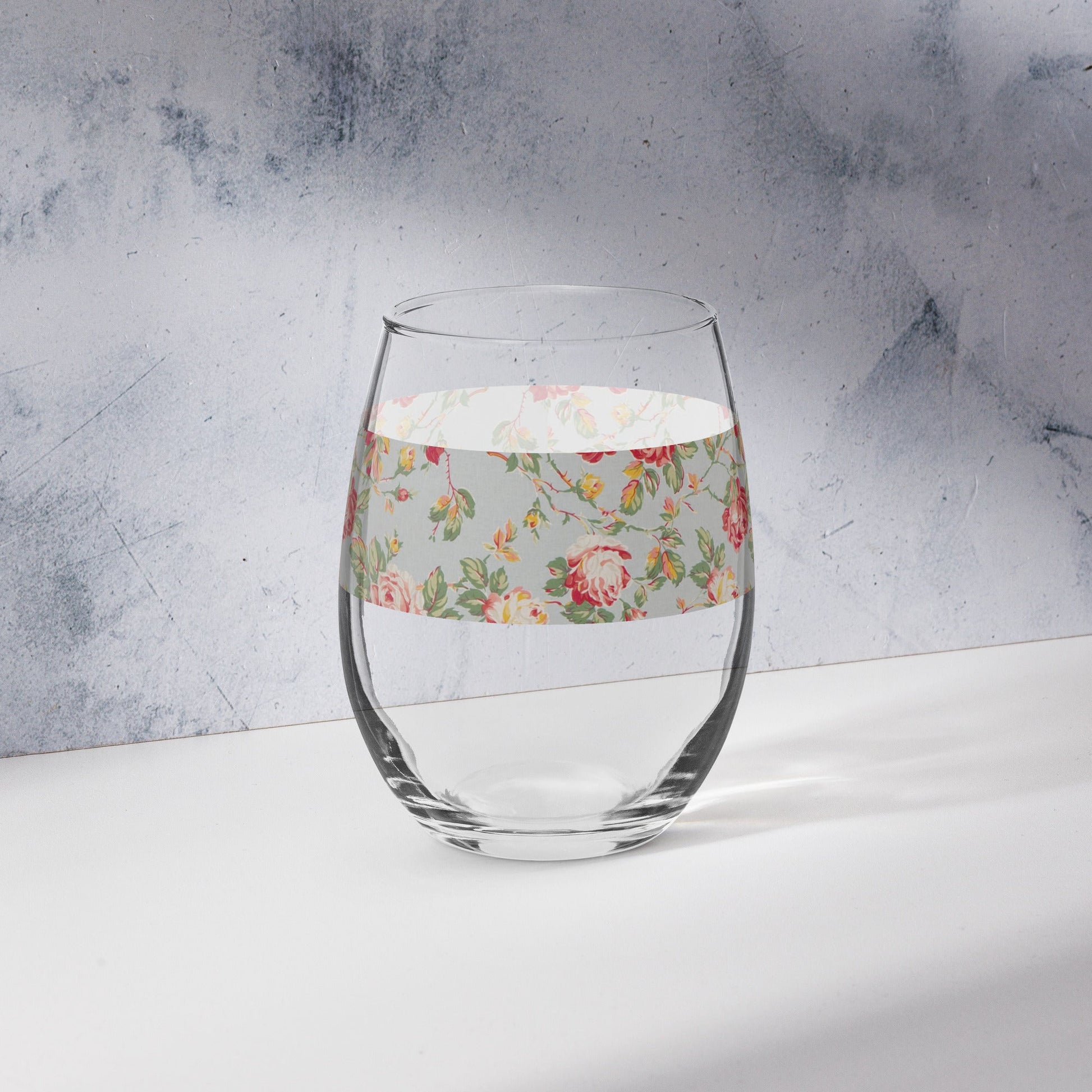 Blooming Elegance: Stemless Wine Glass with Floral Design - Pearl Of Faith Clothing Store Limited