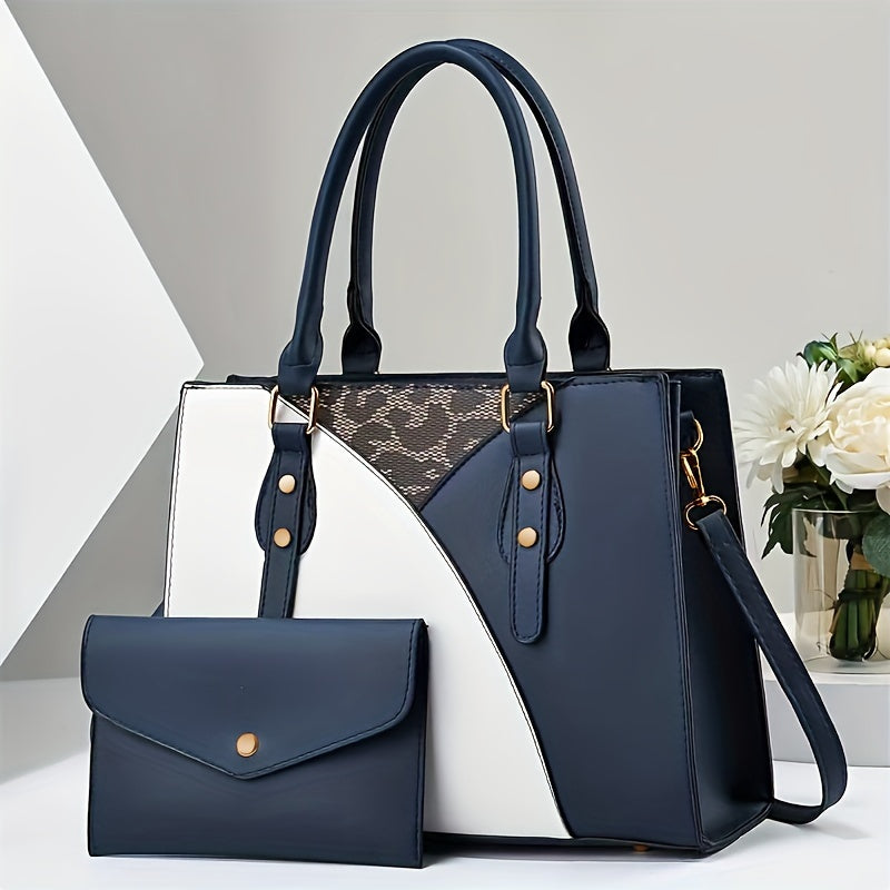 Women's 2pcs/set Versatile Large Capacity  Handbag With Clutch Bag