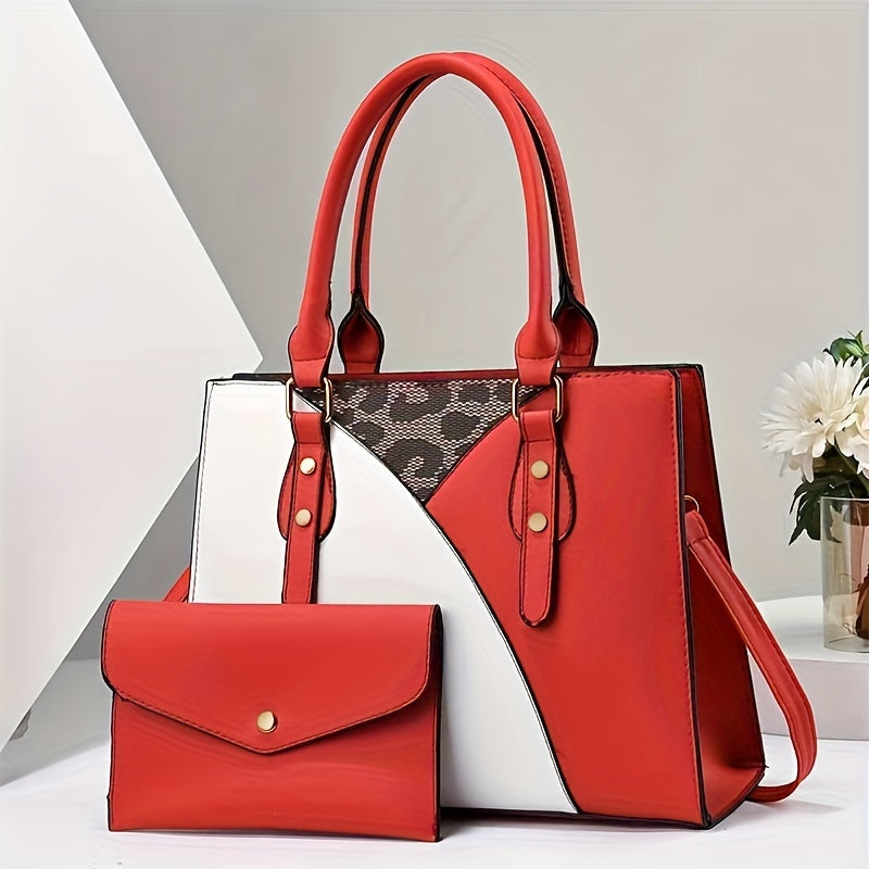 Women's 2pcs/set Versatile Large Capacity  Handbag With Clutch Bag