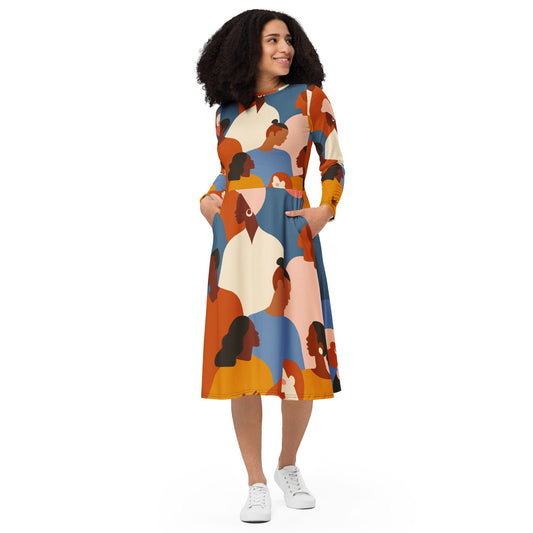 Embrace Comfort and Femininity with Flattering Silhouette and Pockets long sleeve midi dress - Pearl Of Faith Clothing Store Limited